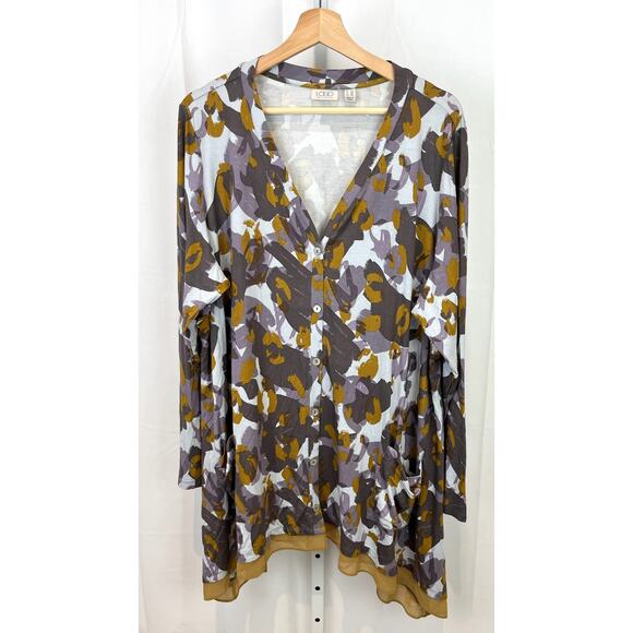 LOGO Lori Goldstein 2X Plus Printed Button Up Knit Cardigan Tunic Purple A309084 - Picture 1 of 9